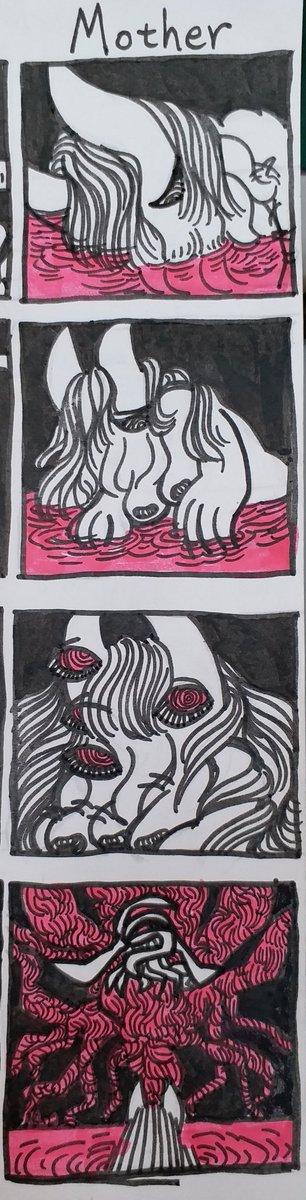 AbysmAmeru's tweet photo. 《Mother》

#doodles #scrap #squence #fourpage #darkart #dark #creepy #cthulhu #shubeniss #shubniggurath #shubniggurathgroup #originalcharacter #abstractart #blackandwhite #psychohorror #art #クトゥルフ神話 #ホラー #4コマ漫画 https://t.co/rsFl2idhR9