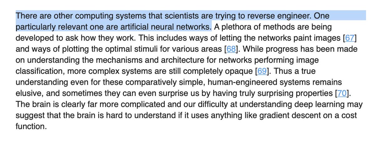 Nobody is trying to reverse engineer ANNs -- we already know how to forward engineer them!Visualizing neurons in ANNs is often for post-hoc story telling, not for hints on how to reverse-engineer them, very different from our situation with the brain. 18/23