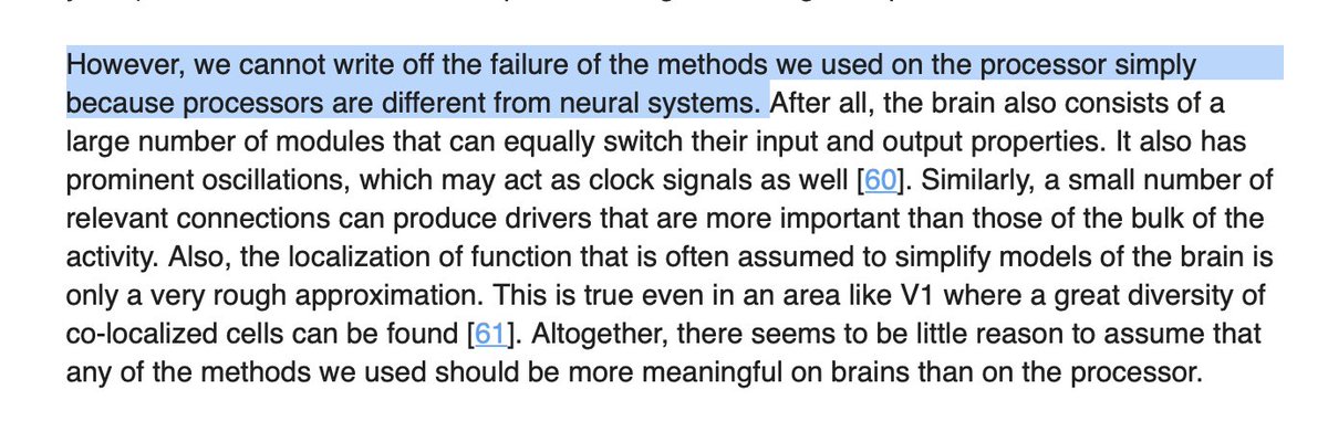 "There little reason to assume that any methods we used should be more meaningful on brains"...this is a strong claim. As I discussed above, there are many valid reasons for this being the case. 20/23