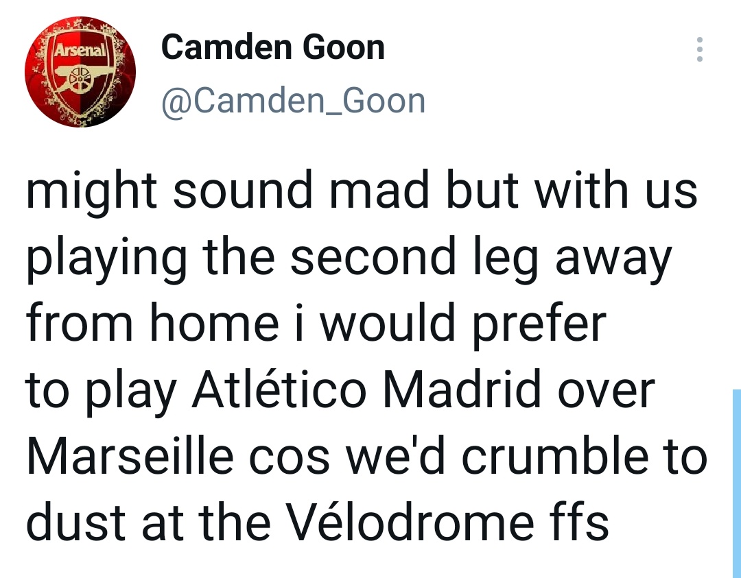 Il y a 3 ans les supporters d'arsenal préféraient jouer l'atletico que venir au vélodrome. Il y a 3 ans l'Europe entière était complètement épaté par l'ambiance au stade vélodrome Ⓜ️✨