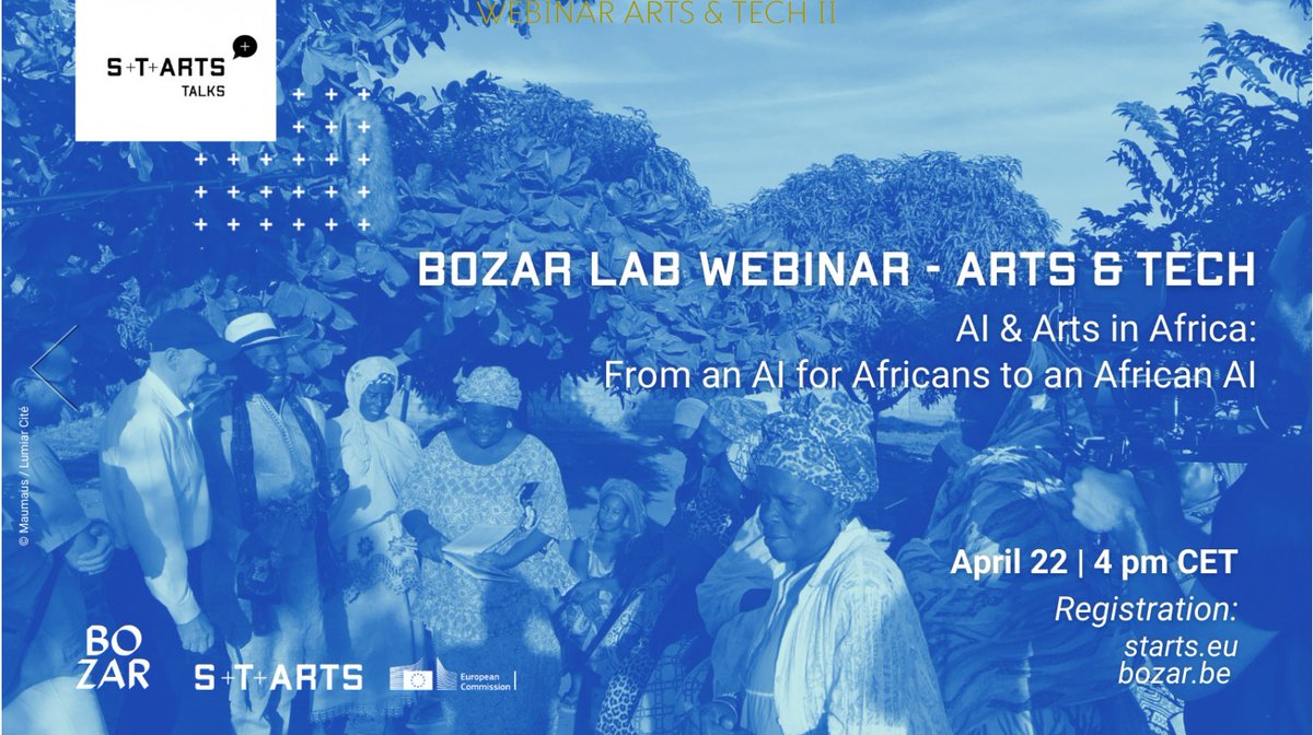 Nice to see you again: thursday April 22, 4pm CET. Together with the filmmaker Manthia Diawara @jennifazor <a href="/EmodeMedeiros/">Emo de Medeiros</a> <a href="/DiyeDia/">DIYE DIA</a> 
We'll talk about #africanAI #AIethics #futureofAI @BOZARbrussels, Gluon &amp; worldwide

Registration 👉 bit.ly/Webinar-AiandA…
bozar.be/en/activities/…