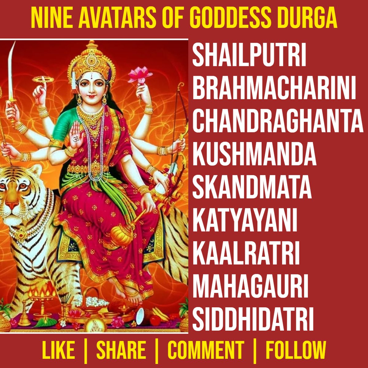mytentaran's tweet photo. Nine Avatars of Goddess Durga
#tentaran #spritiual #durga #NineAvatars #India #Hindu #Navratri #Navratrispecial https://t.co/gwFP8gJfWP