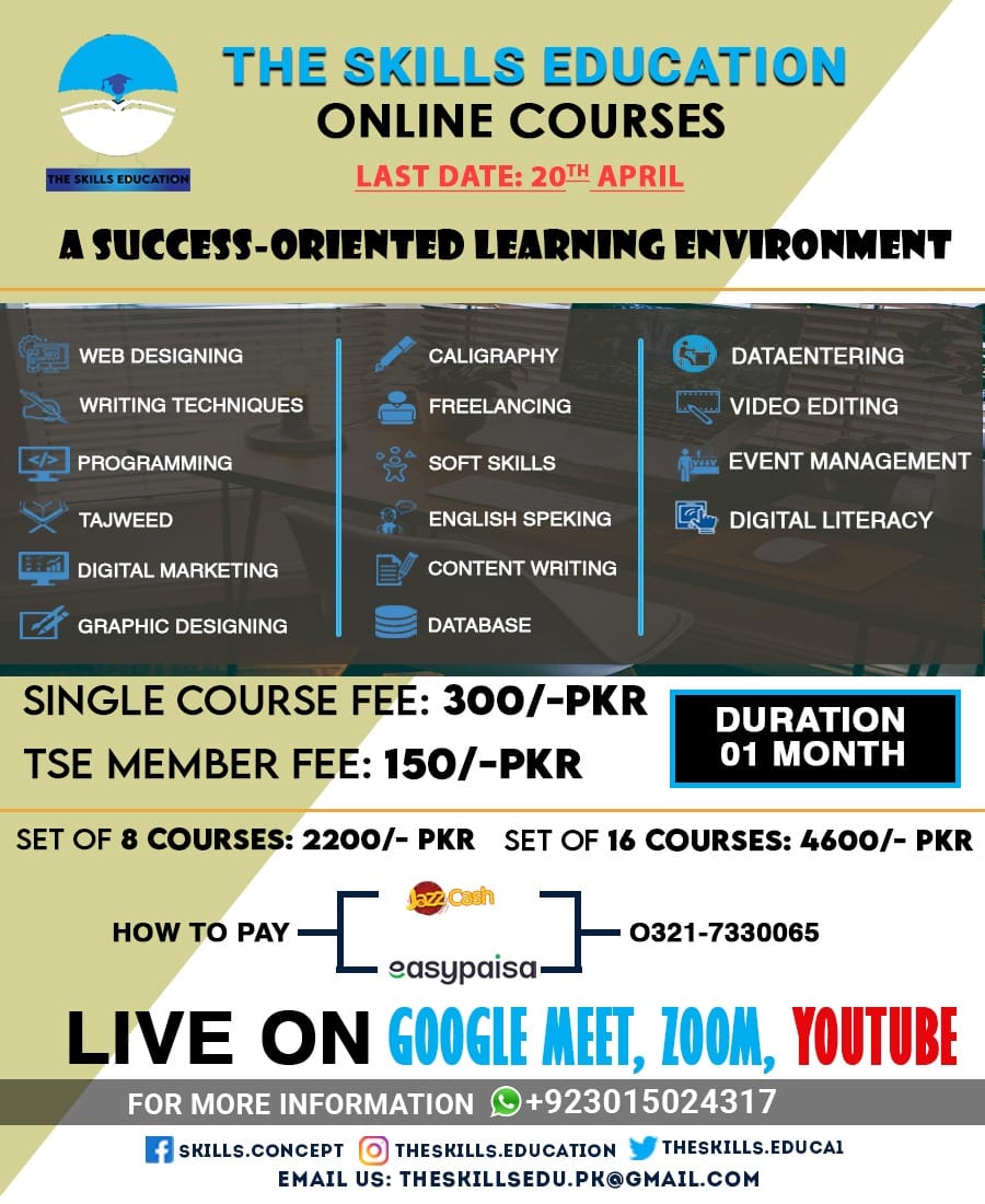 TheskillsEduca1's tweet photo. The Skills Education Is Going To Present You The Second Phase Of Online Activity Based Courses.
#Theskillseducation
#Comeforbrightfuture
#Letsjoinus https://t.co/B19kfrEaUy