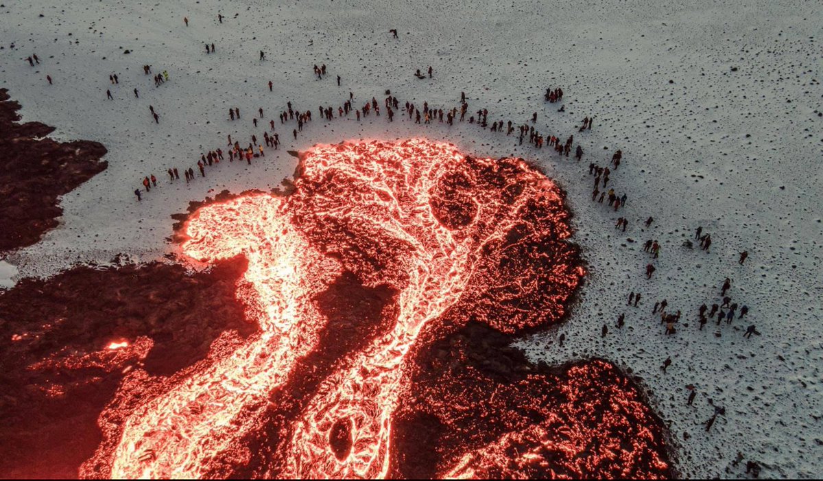 nannaro's tweet photo. A typical Sunday outing in Iceland: let's go and watch the lava flow creep toward us ... (Photo: Brian Emfinger.) #eruption https://t.co/EkMA6TIsW5