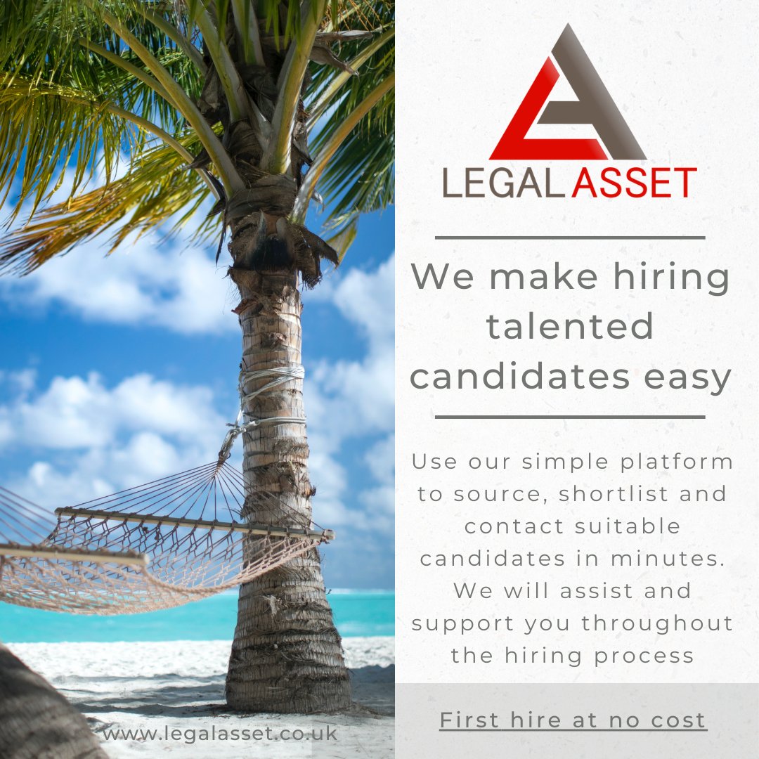 Post your ads at no cost and reach thousands of legal candidates on our social media and through our network - legalasset.co.uk

#solicitors #paralegals #legalrecruitment #paralegaljobs #solicitorjobs #legaljobs