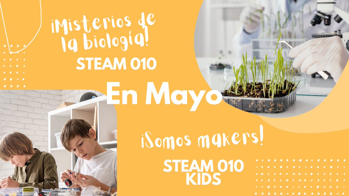 🎉 Nuevo curso en Mayo
💡Ven a descubrir nuevos mundos con ¡Misterios de la biología! y ¡Somos makers!
📦 Recibe tu kit en casa
¡Más info en steambit.es!