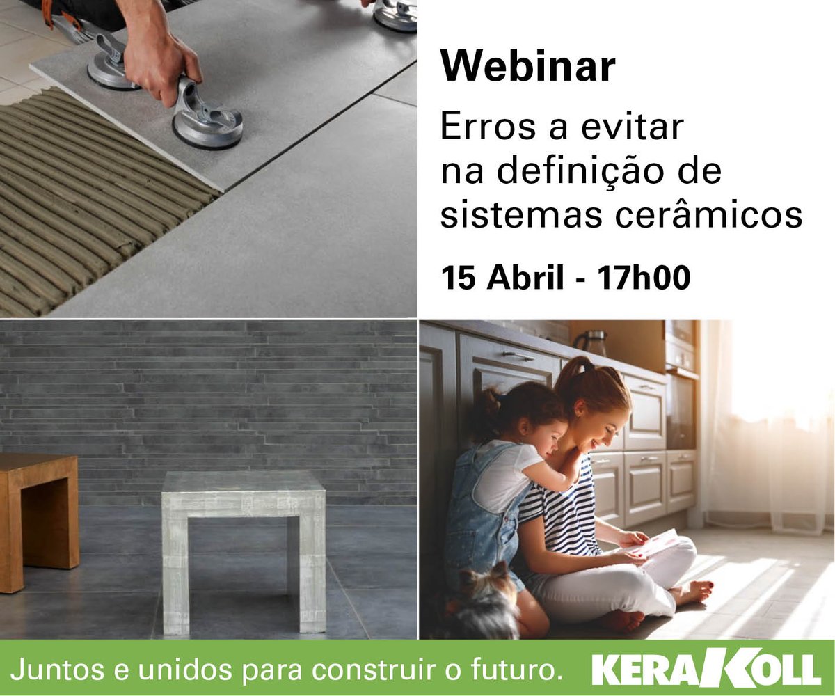 Sempre foi o nosso desafio satisfazer as exigências dos profissionais da colocação com tecnologias e soluções inovadoras.
Assista ao WEBINAR ERROS A EVITAR NA DEFIN. DE SIST. CERÂMICOS, esta 5.ª-feira, 15 de Abril  17h00. 
Mais informação em kerakoll.com/pt-pt/eventos/
#kerakoll