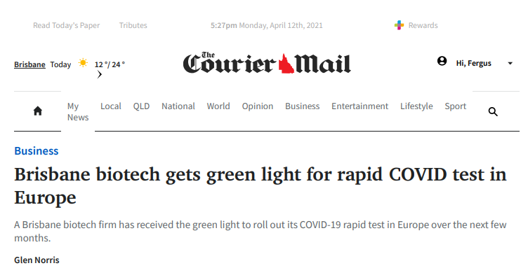 AnteoTech_'s tweet photo. $ADO CEO Derek Thomson spoke with the @couriermail following the Company's #COVID19 antigen rapid test advancing in Europe and the recent CE Mark registration for EuGeni Reader and COVID-19 ART. To read: https://t.co/1CQIKnHBUS #lifesciences #pointofcare #health #tech #news https://t.co/IDSTPeS3lr