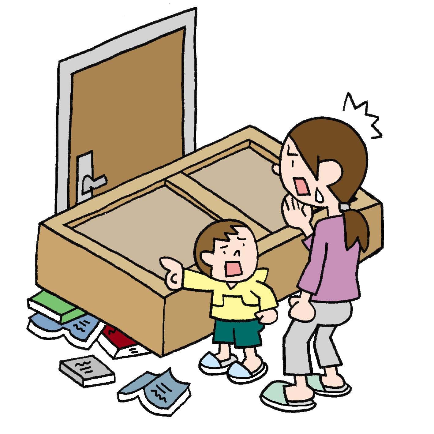 防災無料イラスト 家具が転倒して部屋から出られなくなっている人のイラスト T Co Lghoxtccsm トカラ列島に限らず最近地震が多くて心配ですね 家具の固定はぜひやっておきたいです 倒れてきた家具がイラストのように出入り口をふさいでしまうと