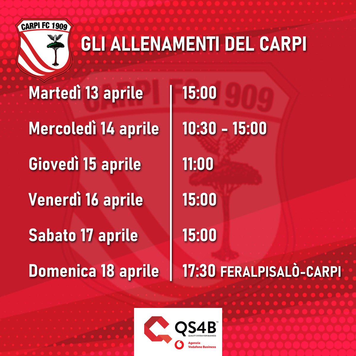 ac_carpi's tweet image. 📋 IL PROGRAMMA SETTIMANALE DEI BIANCOROSSI⚠

🕑 Oggi risposo, da domani al lavoro per preparare la sfida contro i Leoni del Garda.

⚪🔴
#ForzaCarpi #SerieC #weeklyprogram #FERCAP #FieriDeiNostriColori #vodafonebusiness #telefonia #digitalizzazione #partnership 🇲🇨