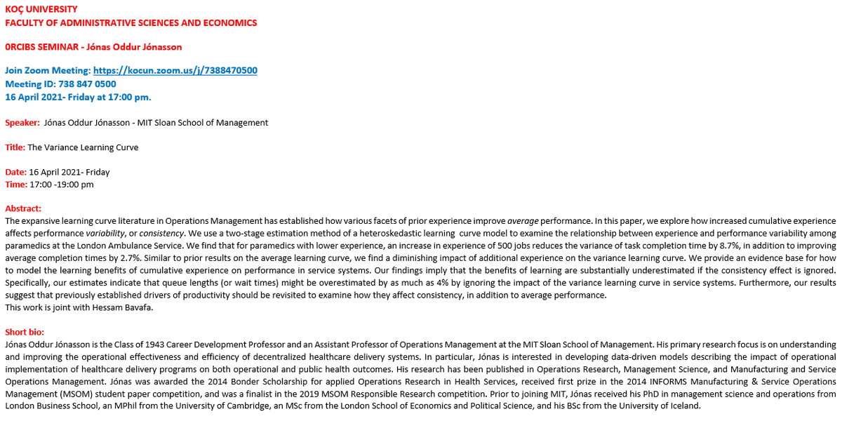 karanfilo's tweet photo. ORCIBS Webinar Series for Spring 2021 continues with our guest speaker @JonasOddur from @MITSloan this Friday, April 16th, 5pm-7pm Istanbul, 10am-12pm EST time! Join our Zoom Meeting: https://t.co/dGNeALyGGF @kocgsb @ozaksin @GurhanCanli https://t.co/nfTMAd4ERW