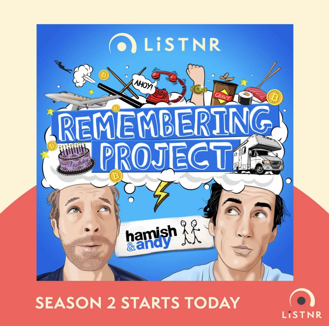 💭🎧 Last year @hamishandandy leaped into their extensive archives across 20 years of broadcasting to create Hamish & Andy’s #RememberingProject. After a massively successful debut, Season 2 launches today via the #LiSTNR app! Download the FREE app now to listen.