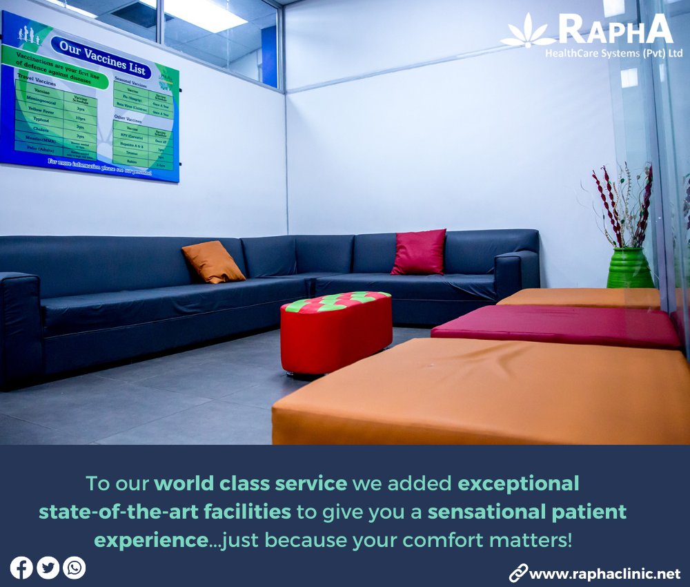 raphaclinic1's tweet photo. Even our facilities bear testimony to our commitment to offering you exceptional service. Here is one of our waiting rooms, proof that we value your comfort.Check it out
#RaphaCares #Clinic #hospital #healthandwellness #MondayMotivation #COVIDVaccination
#GGMU
#patientexperience https://t.co/nQTmh42VqX
