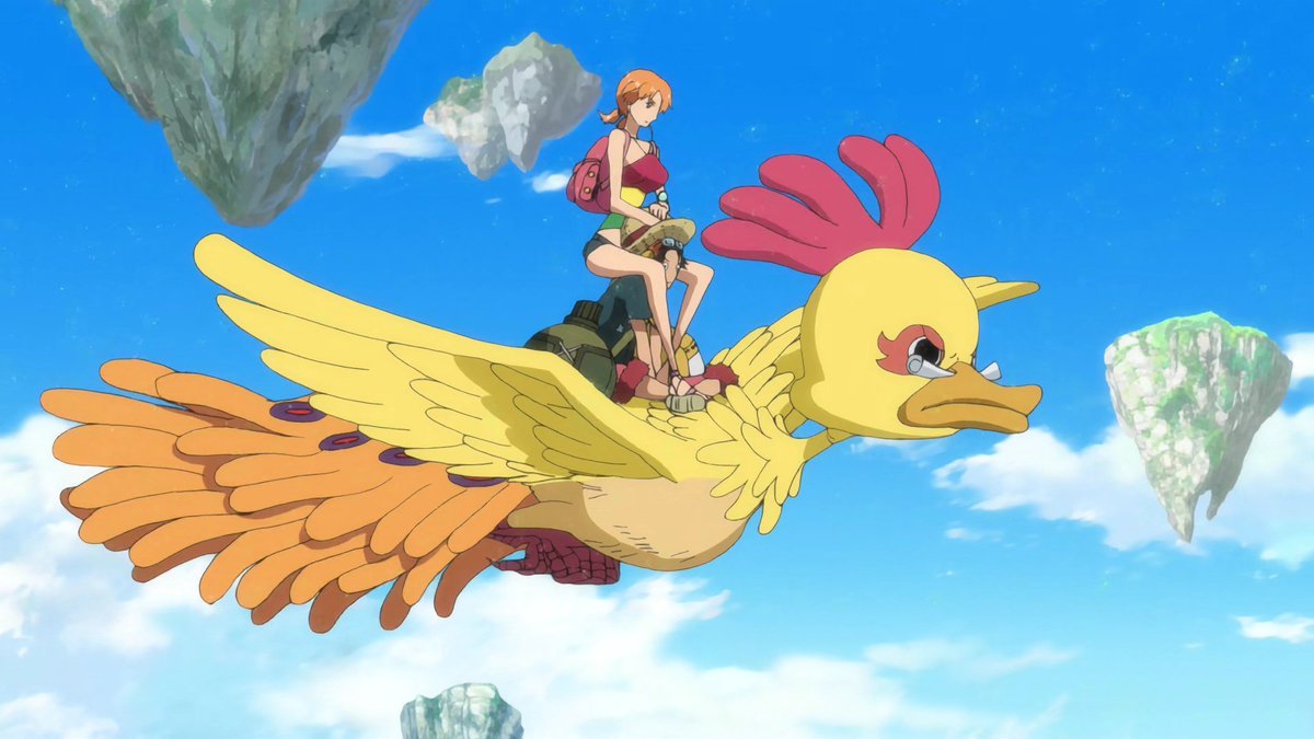 This is adorable. Nami has to use Luffy as a seat since Billy (the bird) might accidentally electrocute her again 