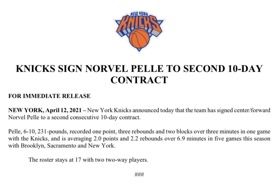 [情報] 尼克用十天合約續簽Norvel Pelle