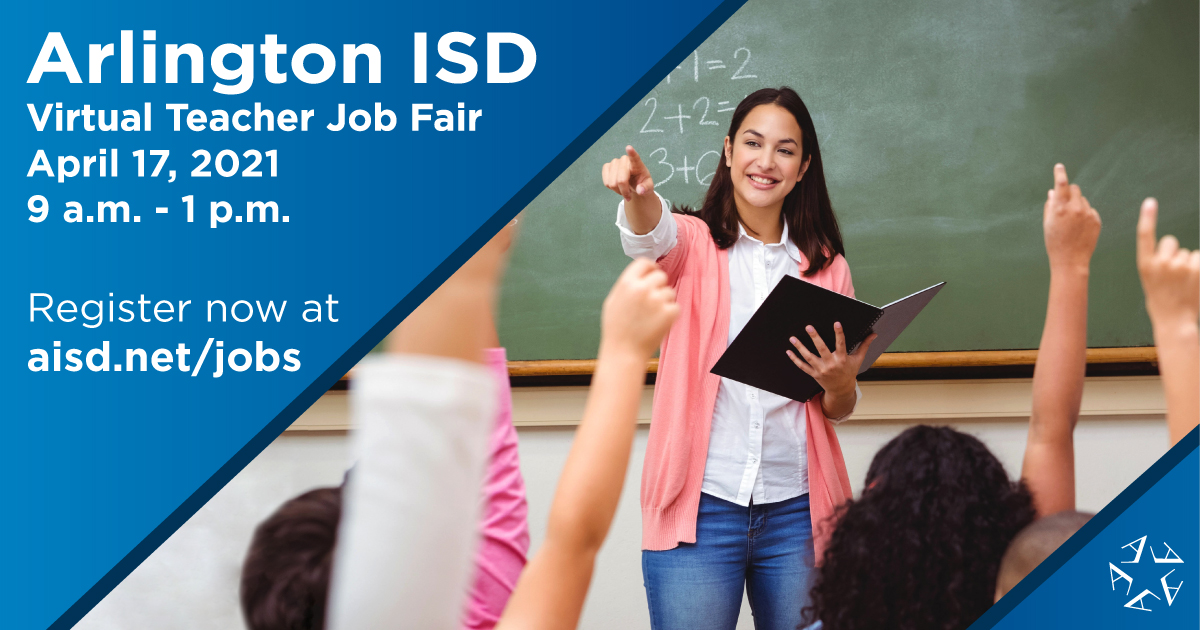 We want teachers to register and attend the #ArlingtonISD Virtual Teacher Job Fair on April 17 from 9 a.m. to 1 p.m. Whether you are finishing your degree, looking to make a move or wrapping up a certification we want to meet you! Learn more. bddy.me/3g0hJpL