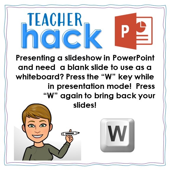 MrsCoachChase's tweet image. This will give you a blank slide to either write using PowerPoint&apos;s Draw tools or write with dry erase markers on the white board (if you&apos;re projecting onto a white board).  
⁠
#microsofthack #teacherhack #microsoft
