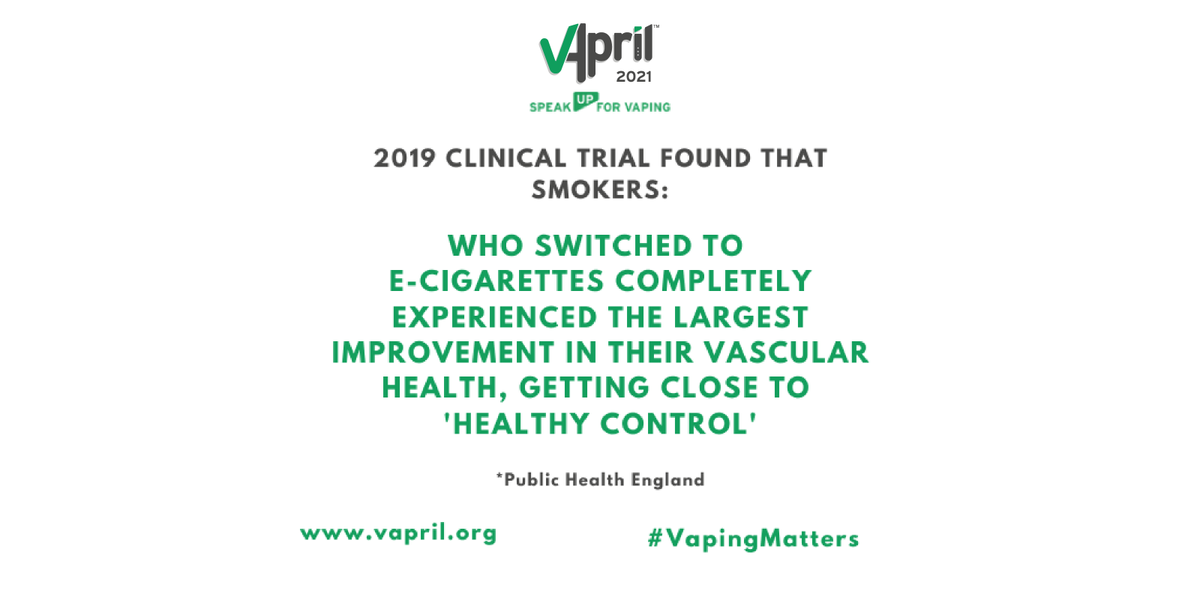 RespVapeIreland's tweet photo. #VapingFact✅: A clinical trial @PHE_uk in 2019 found that smokers who switched completely to #vaping experienced the largest improvement to their vascular health.

#MakeTheSwitch this #VApril. https://t.co/Xqt1WvUbJy