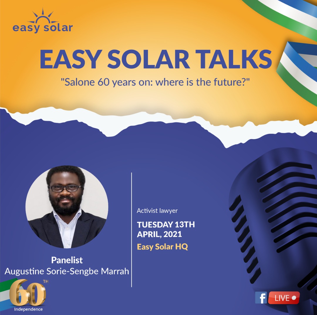General_Vinco's tweet photo. We are excited to host @Soe_Marrah  as one of the panelists to discuss a very educative topic, *Salone 60 years on: where is the future?* 

Please join us for a live session here at -  https://t.co/f1jb3C7ati

#EasySolar  #NaBetehPawa #salone60thindependenceanniversar https://t.co/7CcYfyTbEB