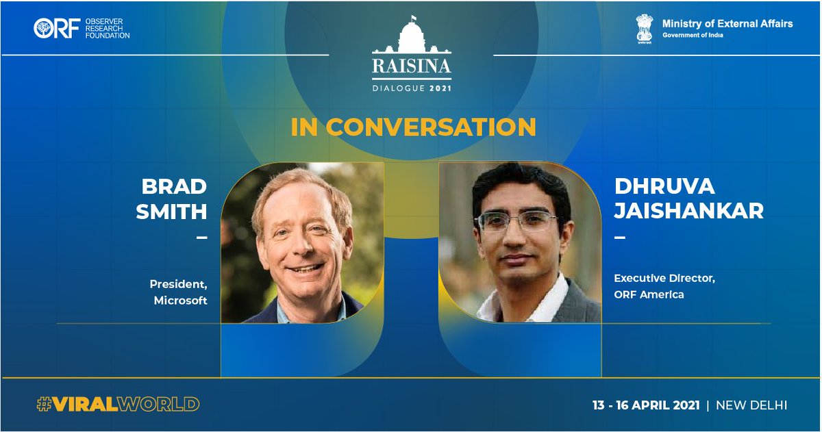  #Raisina2021 | Day 1 Conversation @BradSmi in-conversation with  @d_jaishankarRegister   https://orfonline.org/raisina-dialogue/