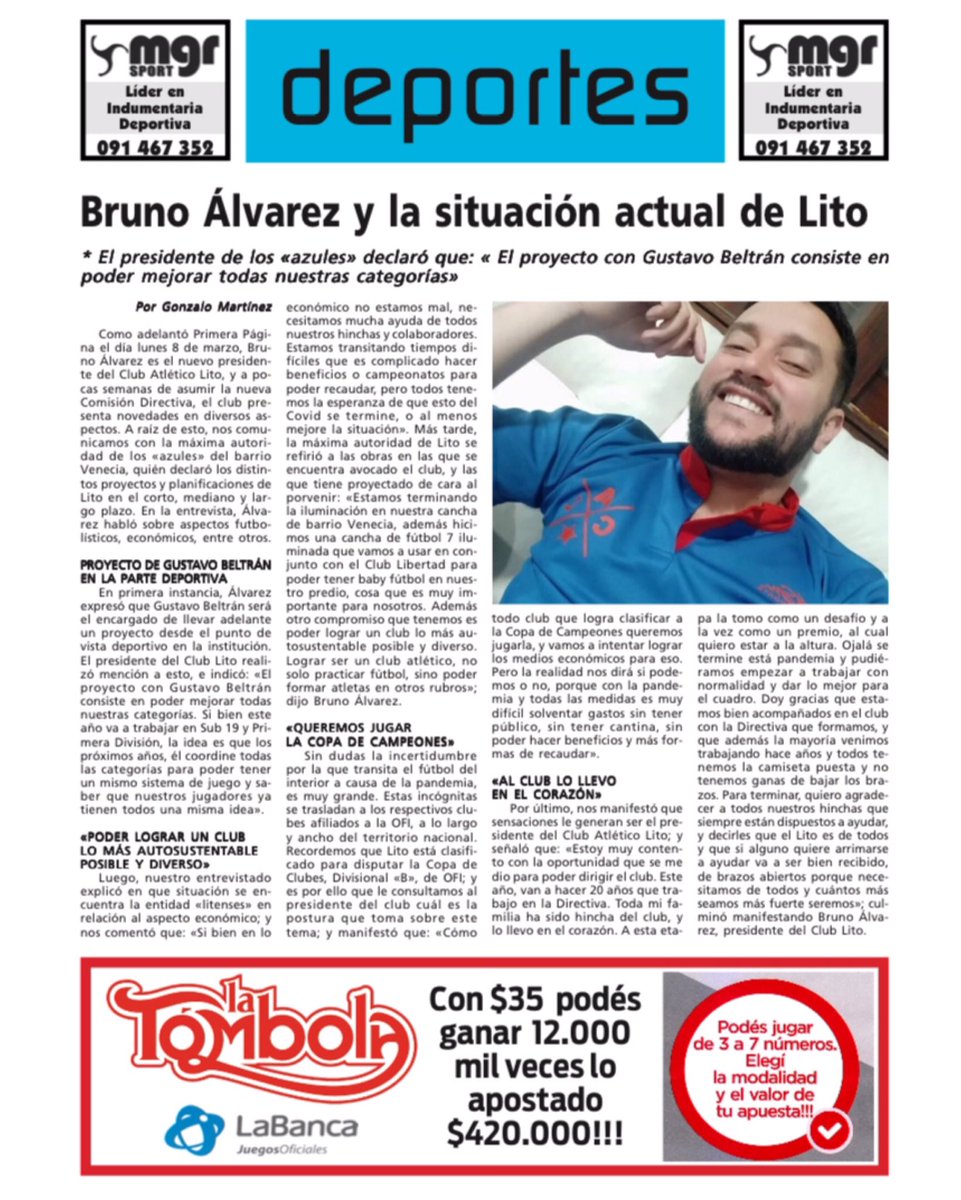 #TapadeDeportesdePrimeraPágina | Lunes 12 de abril del 2021

Para recibir la mejor y mayor información, suscribite en versión papel o digital. Contáctanos a través nuestras redes sociales, y te haces suscriptor al instante. 

#PrimeraPágina #deportes
#elmásleídodeldepartamento