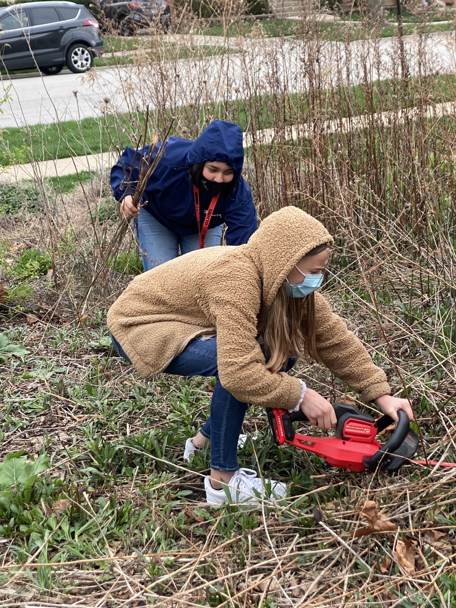 Rain doesn't keep us down! Spring cleanup in the OLHMS Pollinating Garden! #olhmsForestryGardening #springcleanup @d123_ed @smcnichols_D123 @OLHD123