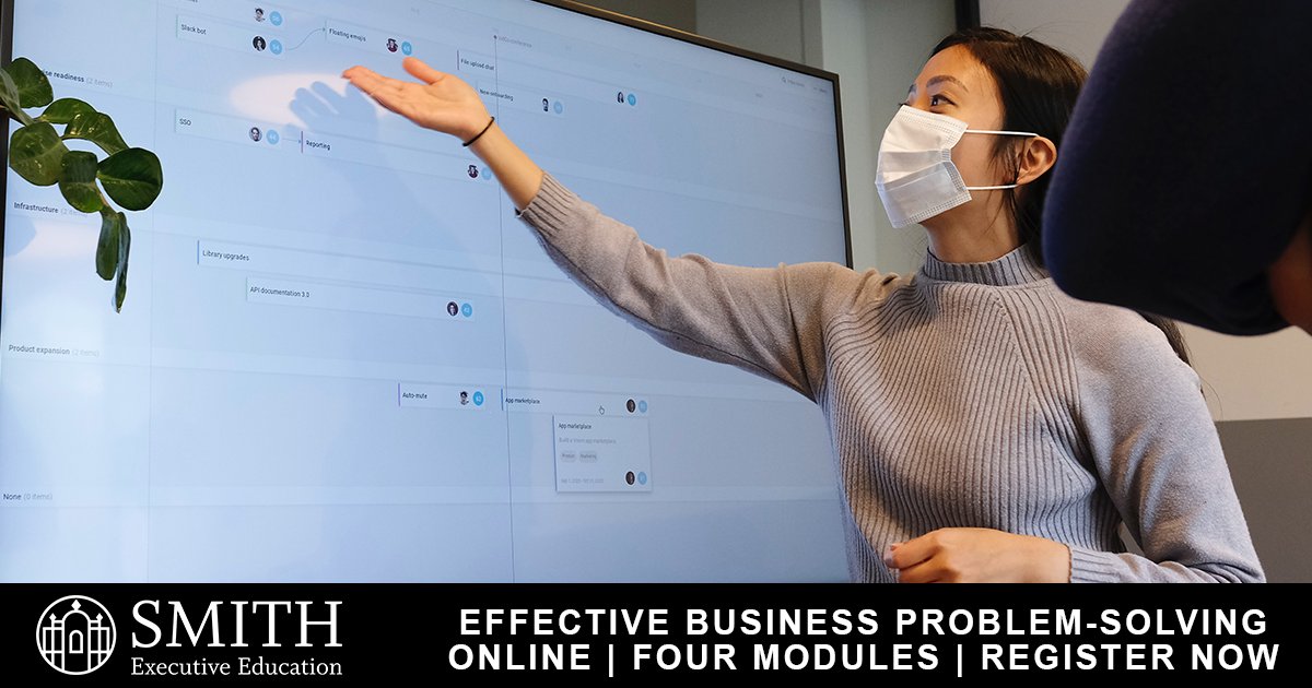 SmithExecEd's tweet photo. Last chance to register! Learn how to improve your focus, decision-making skills and effective contribution to your team. Effective Business Problem-Solving, a four-module, online program starts April 16.
Register now https://t.co/iQgOpnk8mr
#WomenLeaders #SmithExecEd https://t.co/YIrRN3o9mI