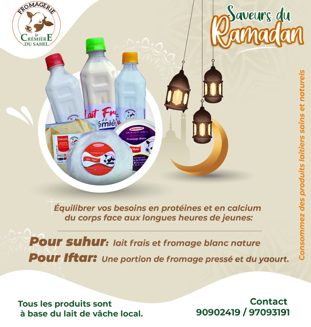 cremieredusahel's tweet photo. #Ramadan #CremiereduSahel #Conseil #LaitLocalNE

Notre conseil: 
✔️ Pour Suhur: lait frais et fromage blanc nature.
✔️ Pour Iftar : une portion de fromage pressé et du yaourt.

Rendez vous sur notre site https://t.co/Eq0tZhOaen pour découvrir nos produits. https://t.co/ZlF4Ncym0e