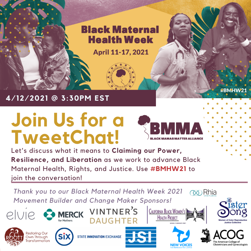 Our opening tweetchat for #BMHW21 is TODAY at 3:30 p.m. EST! 

We can’t wait to engage with you and to spark conversation about what it means to Claim Your Power, Resilience, and Liberation. #BMHW21 

#BlackMamasMatter #birthequity #blackmaternalhealth #blackmaternalhealthweek