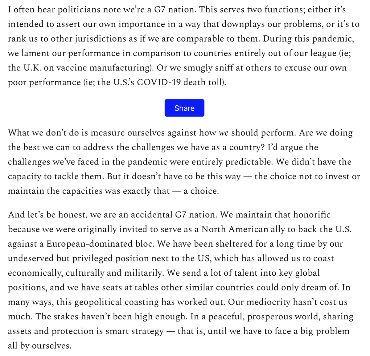 I've had these Big Thoughts about the state of Canada for some time. And  @jengerson asked me to write them down. Not maybe my usual fare, but sometimes, being an immigrant gives you a different perspective on a country  https://theline.substack.com/p/lauren-dobson-hughes-are-we-actually?utm_campaign=post&utm_medium=email&utm_source=twitter