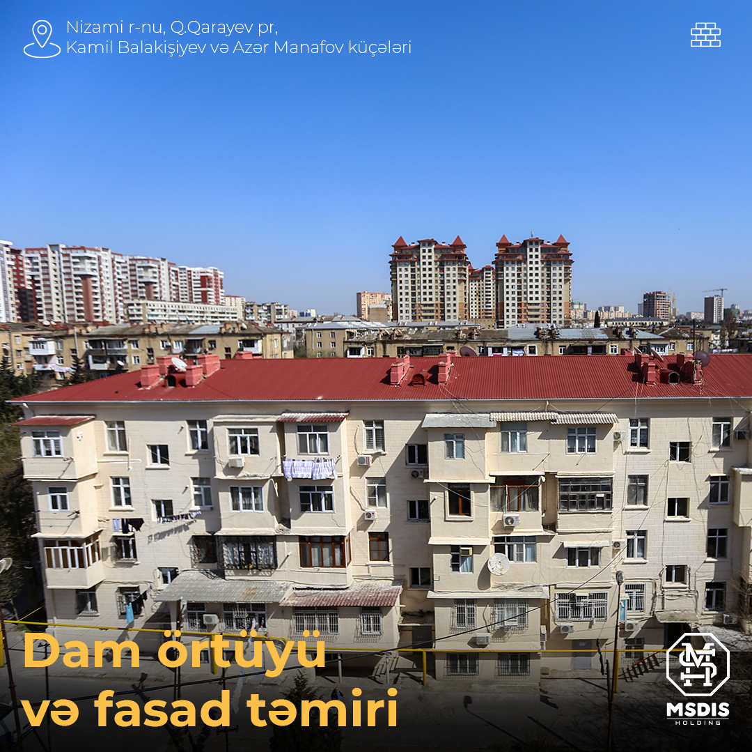 msdisholding's tweet photo. MSDIS Holding təmir-tikinti sfiresında növbəti layihəni təhvil verib.
Belə ki, Nizami rayonu Azər Manafov küçəsi ev 3 və  Azər Manafov 3 ünvanında ünvanlarında yerləşən yaşayış binalarının dam örtüyünün, blokdaxili və fasadının təmiri də uğurlu yekunlaşdırılıb. https://t.co/JPSc0BkEn1