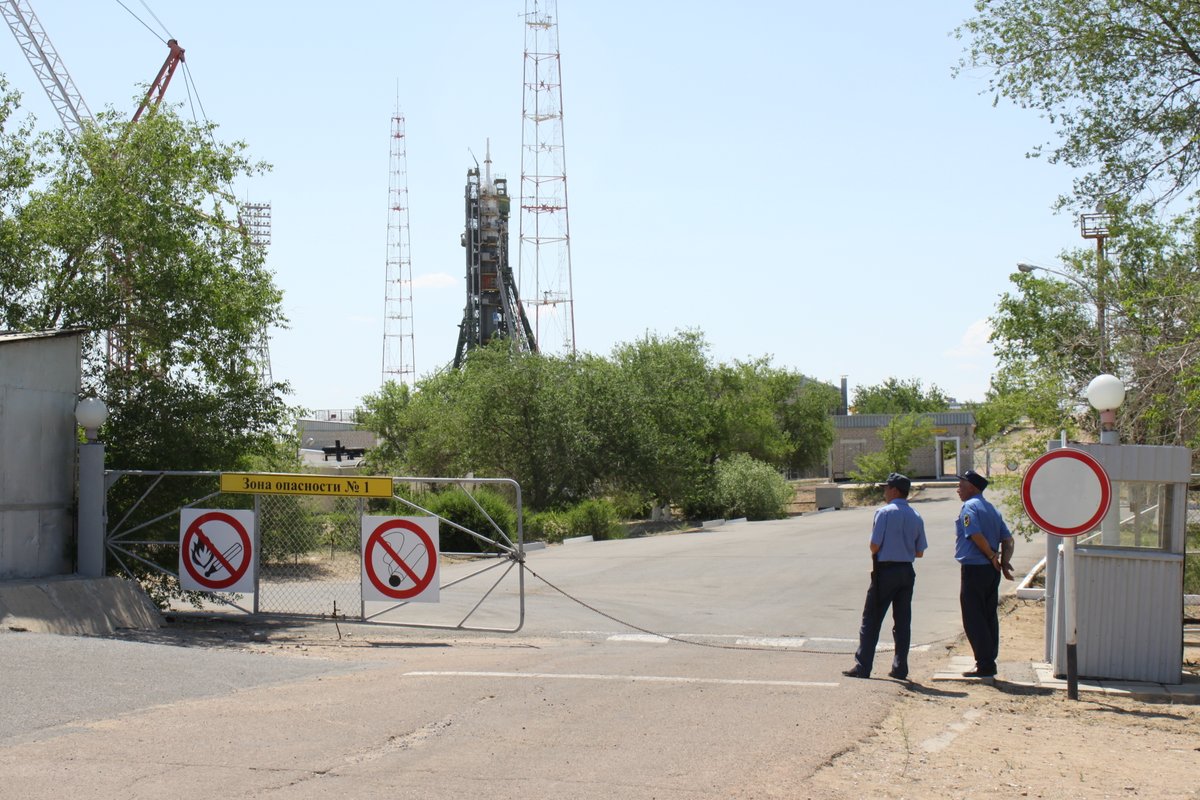 This is the main gate to Baikonur launch pad no.1, under strict security just before a launch. You can see the rocket on the pad in the background. Holy ground for any spacegeek!  #Gagarin1961