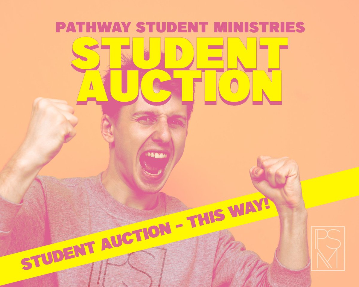 PSMstudents's tweet photo. The Student Ministry Auction begins THIS WEEK!! Thursday &amp; Sunday browse through the auction, bid on items, and purchase some Pathway Students merch while you’re at it!! 

#pathwaystudents #fundraiser #summertrips https://t.co/kl4Kwj7olK