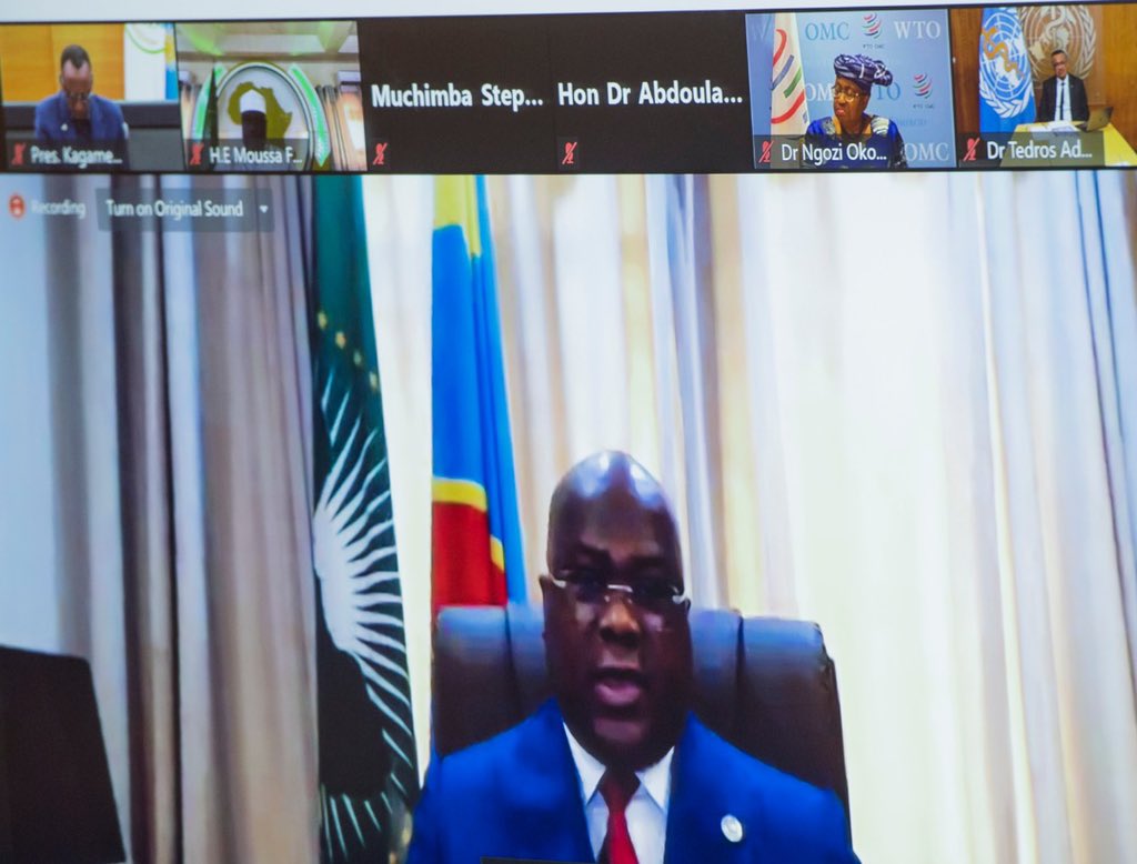 UrugwiroVillage's tweet image. President Kagame is now attending the virtual Conference on Expanding Africa’s Vaccine Manufacturing chaired by President Tshisekedi &amp;amp; convened by the AU Commission &amp;amp; @AfricaCDC. The meeting is discussing the strategy for the manufacturing of vaccines in Africa #VaccinesForAfrica
