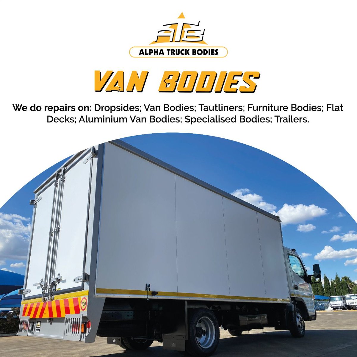 VAN BODIES
Whether you need a new van body or a repair for an old one, we do it all. 
011 420 0170 |011 420 0160 
info@alphatb.co.za | alphatb.co.za
.
.
#alphatruckbodies #truckbodies #trucksofinstagram #offroad #tautliner #vanbodies #van #bodies #flat #deck #dropside