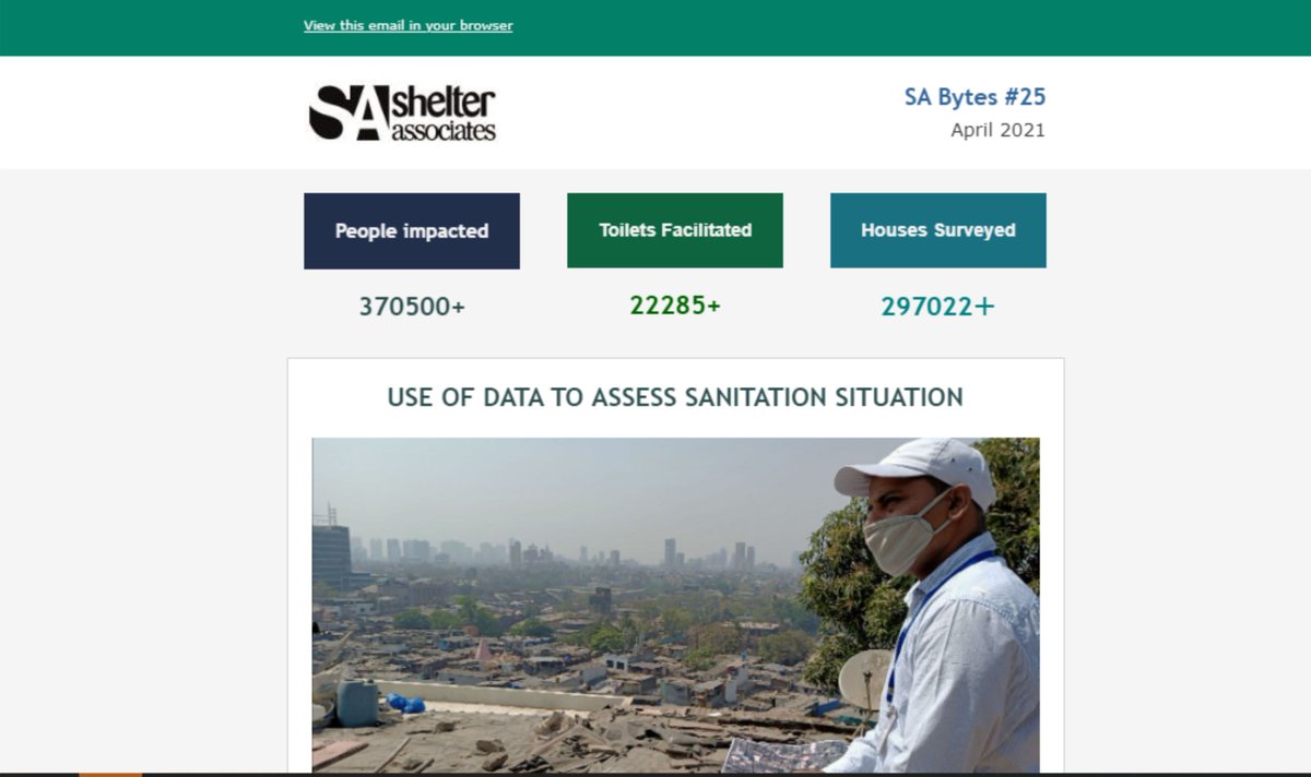 ShelterAssts's tweet photo. Data &amp; Research, Sanitation interventions and Celebrations! Keeping you updated on the happenings at Shelter Associates!
 #MarchActivities #April #Newsletter #currenthappenings #OneHomeOneToilet 

https://t.co/FkvX1bYwcf https://t.co/96RuIIsKXe