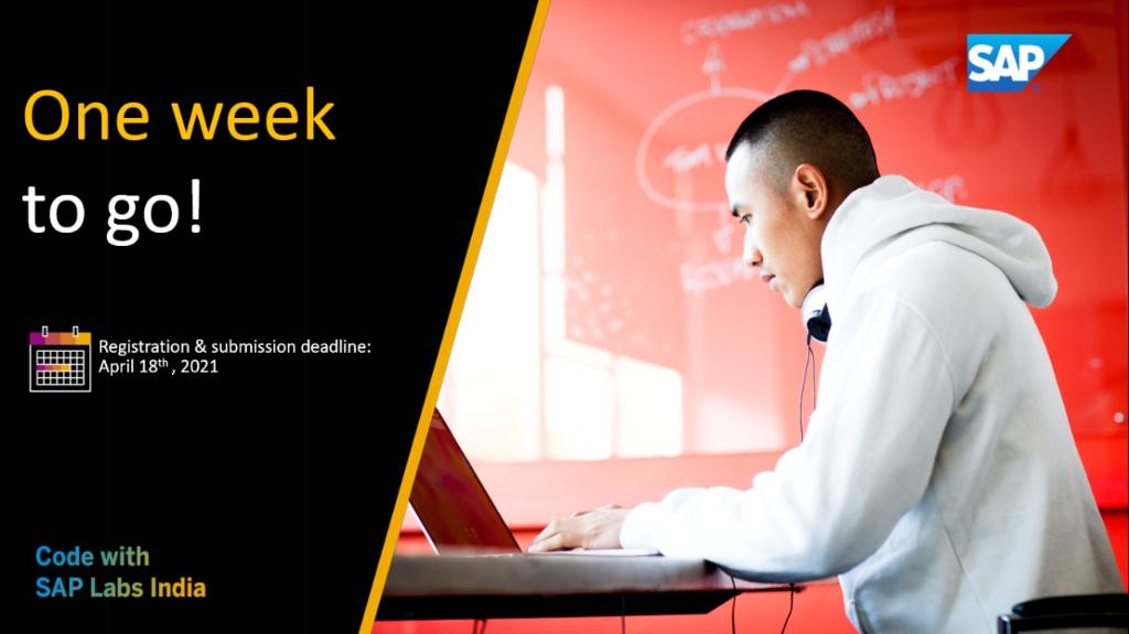 ⏰ Only one more week left to register and make your submission for the #CodeWithSAPLabsIndia #Hackathon. 
Sign up if you and your team can take up the challenge!
sap.to/6012H0Yf4