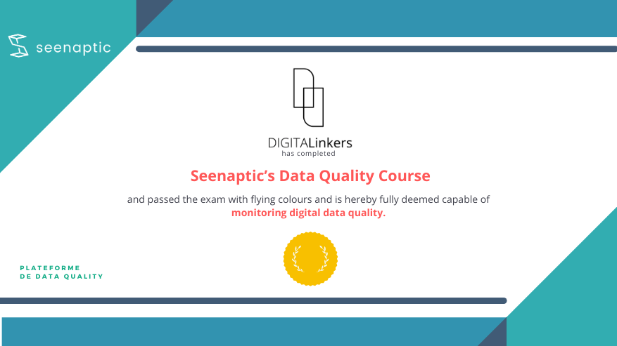 [Certification] Une nouvelle recrue parmi les partenaires seenaptic certified ! 🎉

Bravo à l'agence @DigitaLinkers qui a passé notre test haut la main !
Toutes nos félicitations et en route pour de nouvelles aventures Data !
#dataquality #digitalmarketing #Partner #certification