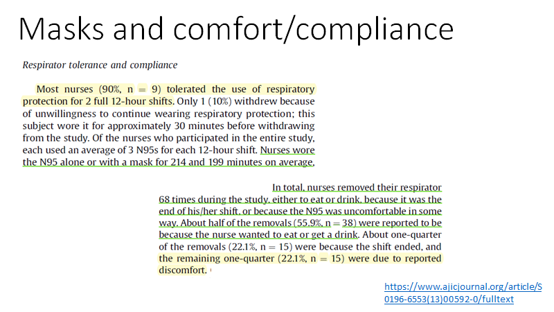 The compliance and comfort evaluations showed-lots of minor discomfort -but rather well tolerated-most removals at shift end or to drink-compliance on day 2 better than day 13/15