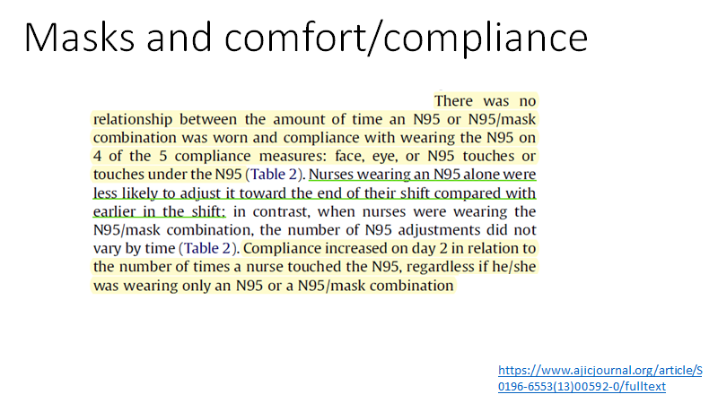 The compliance and comfort evaluations showed-lots of minor discomfort -but rather well tolerated-most removals at shift end or to drink-compliance on day 2 better than day 13/15