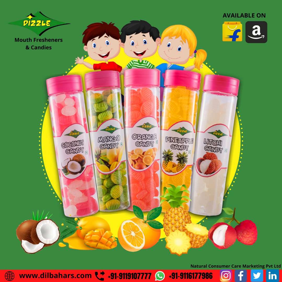 dilbaharsjaipur's tweet photo. Indulge into the fruity taste of out Fruit Flavored Candies🍊🍍🥭🍇
Whatsapp us for orders: +91-9116177986
#dizzlemouthfreshener #candies #candy #candychallenge #fruitflavour #kidscandy #flavorsome #flavorsofindia #mangocandy #orangecandy #pineappleflavour #yummyyummy #ordernow https://t.co/r4cJ9Apb7l