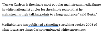 Respectfully, I think people still asking "where are the Murdochs" after last week's comments are missing the point. Where they are is monetizing Carlson's bigotry. He's been doing this for years, and they've been behind him every step of the way.