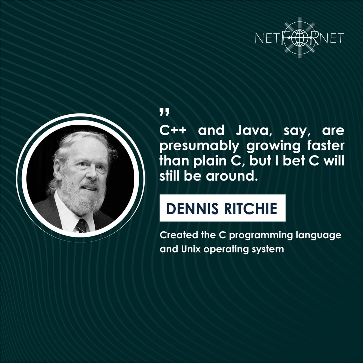 NetForNet1's tweet image. 🔹Dennis McAlister Richie is a computer specialist, known for his participation in the creation of the BCPL, B, C programming languages, the ALTRAN extension for the FORTRAN programming language, participation in the development of Multics and Unix operating systems #netfornet