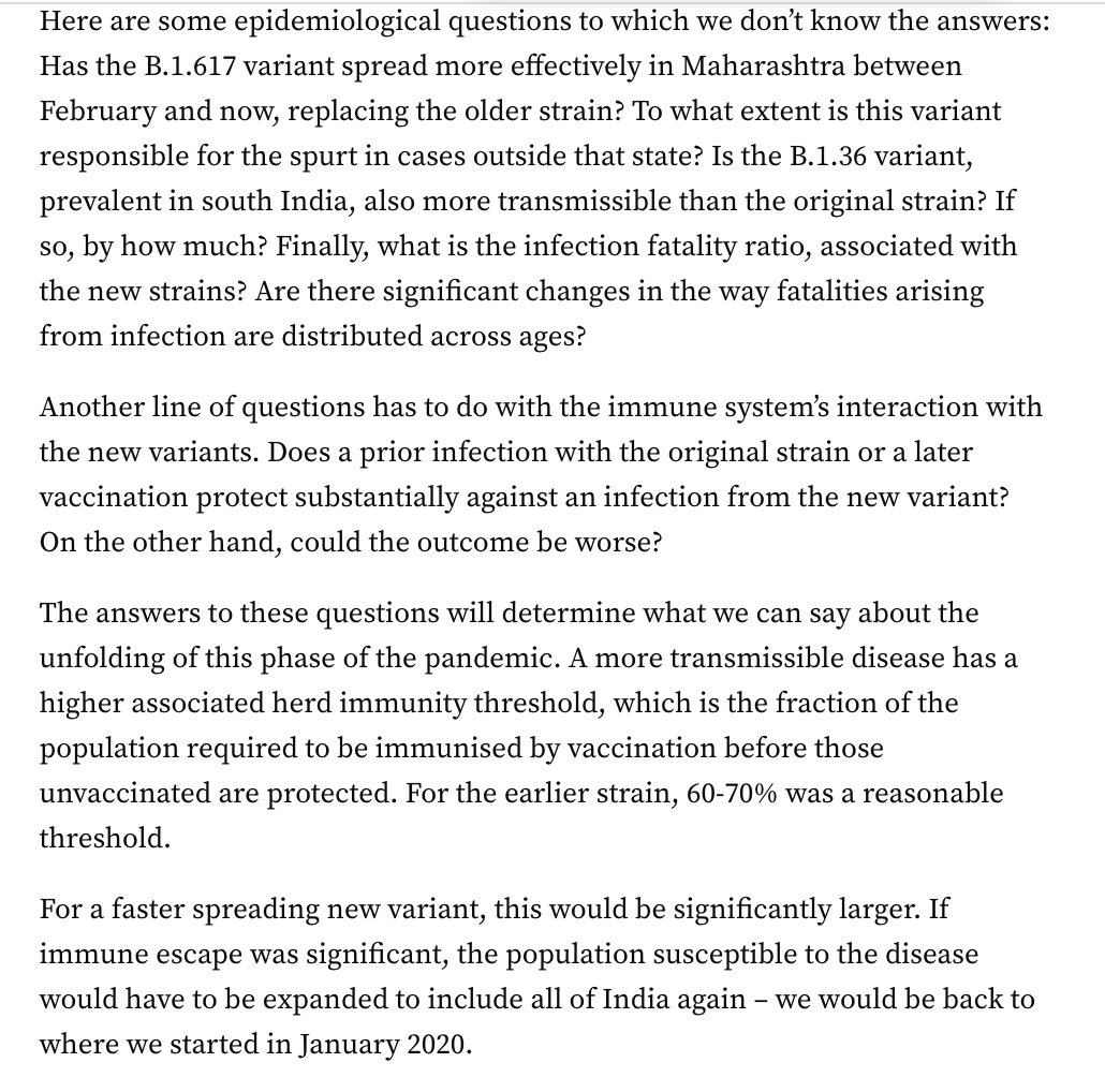 Lots and lots of questions, summed up by  @MenonBioPhysics  https://science.thewire.in/health/sars-cov-2-variants-b117-b1617-india-second-wave-uncertain-future/