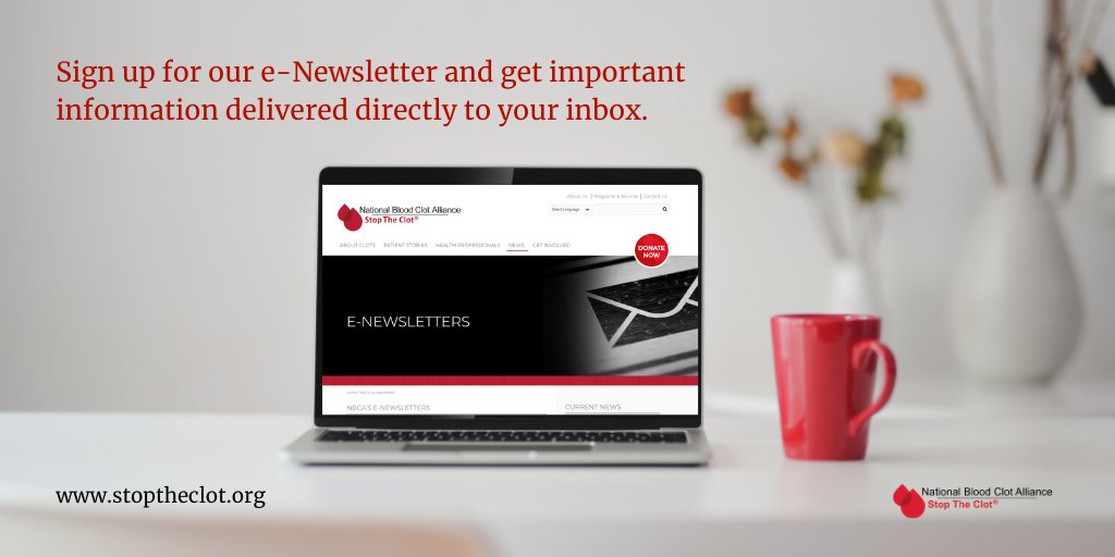 StopTheClot's tweet photo. Our monthly e-Newsletter is just one way we share important and timely news and information about #bloodclots. Take a moment to sign up here and get the next one delivered to your email inbox: https://t.co/54cqUaJ2iO #stoptheclot #sharetostoptheclot https://t.co/i7pwoEVb1P