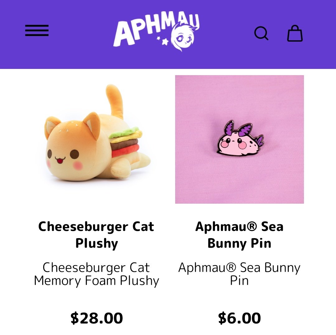 What if Rae wants to work w/ Warren James to create her plush?Burger cat from earlier is Aphmau's merchAphmau also works with WJP.S not sure if Aph still works w/ WJ bcs her site says teespring instead, but if Aph works with teesprings, WJ would've removed Aph from their bio