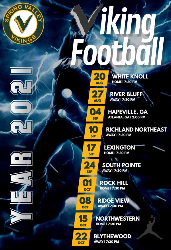 #TheValley 
2021 Spring Valley Football Schedule https://t.co/nSLYNgxj77