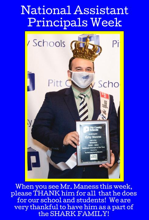 SharkAdmin's tweet photo. Happy Assistant Principals Week to our very own, Mr. Maness! #RidgewoodRevolution #HouseofAltruismo https://t.co/MKx3HugOkA