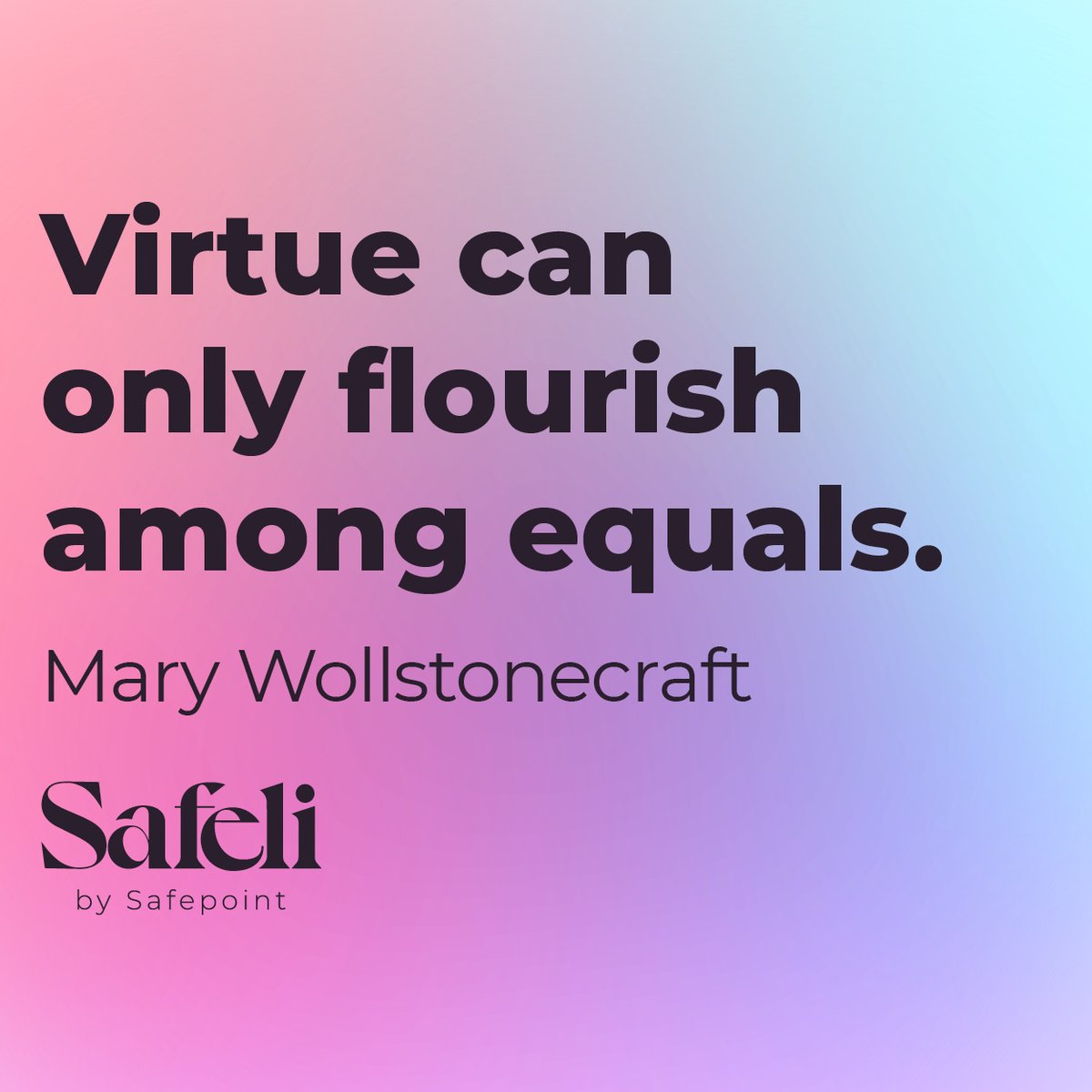 get_callie's tweet photo. "Virtue can only flourish among equals" –Mary Wollstonecraft. Who agrees?

#women #metoo #womenempowerment #equalitynow #gender #statistics #getsafeli #safeli #politics #design  #typography #typographydesign #designer #inspiration #inspirationalwomen https://t.co/P3CdzvQxZO