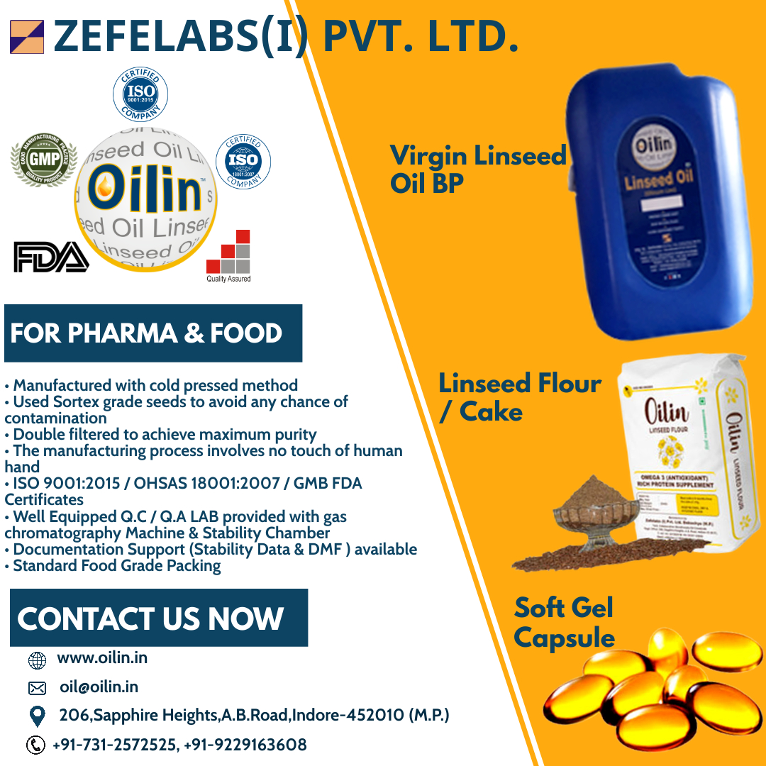 OilinMega's tweet photo. #Zefelabs Pvt. Ltd presents brand #Oilin that produce#Virgin # linseed #oil BPMade for pharma &amp; food  &amp; also ISO 9001:2015 / OHSAS 18001:2007 / GMB FDA Certificates. 
Contact us now for order
 Website:- https://t.co/oJLstUeUWe 
Number:- +91-731-2572525+91-9229163608 https://t.co/pqrR5NrD1T